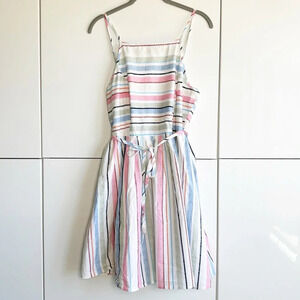 Bailey blue Striped Dress XL Tulle Underskirt Tie Belt Pastel Pink Blue Cotton